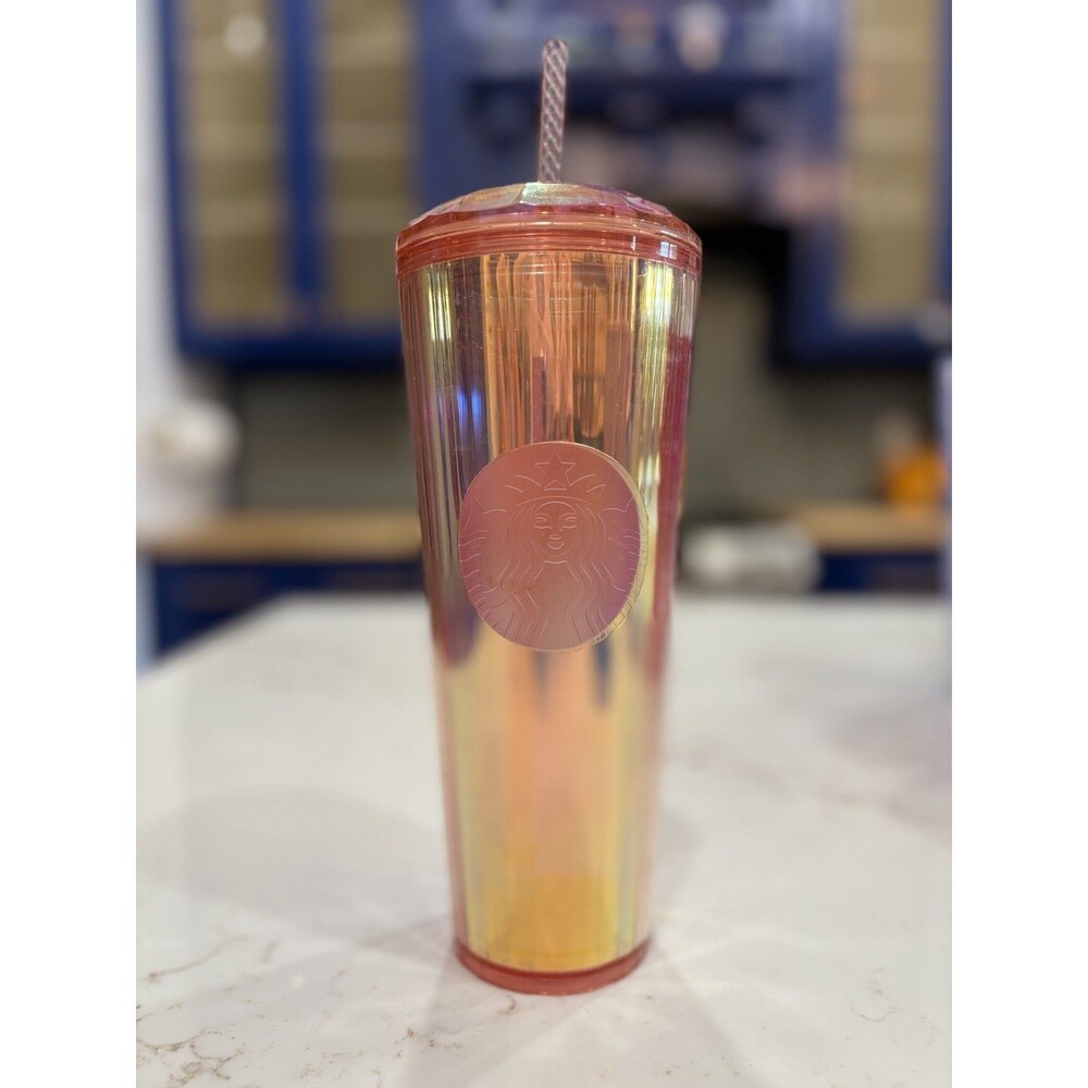 STARBUCKS 2020 ROSE GOLD IRIDESCENT DONE VENTI 24oz TUMBLER W/ STRAW